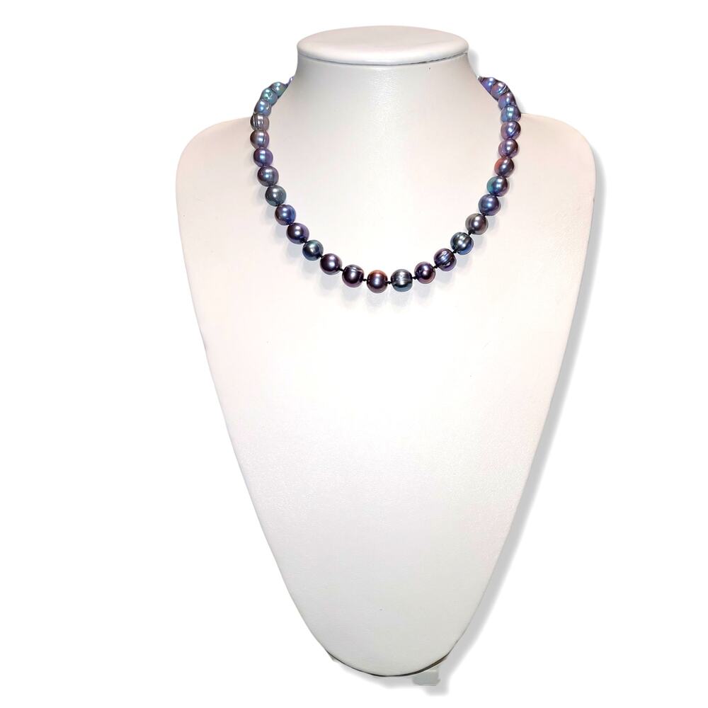 Genuine Round Circlet Peacock Black Cultured Pearls Hand Tied 18"